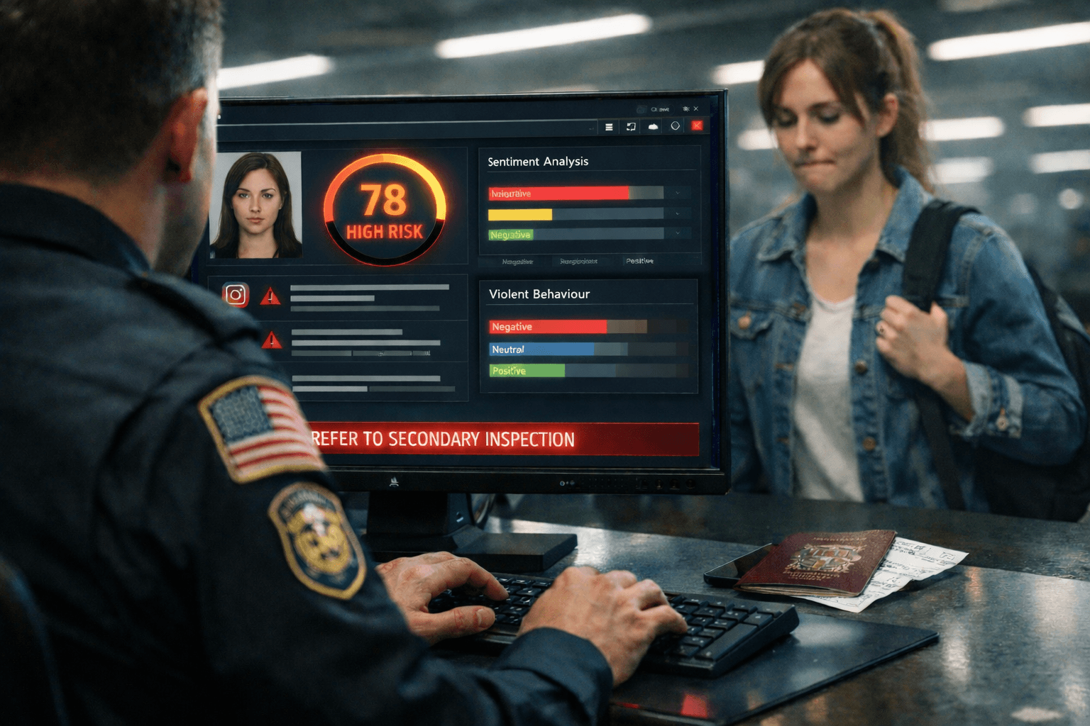 CBP officer reviewing social media screening dashboard